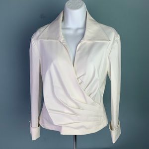 TADASHI White Cropped Stretch Ruched 3/4 Sleeve 10